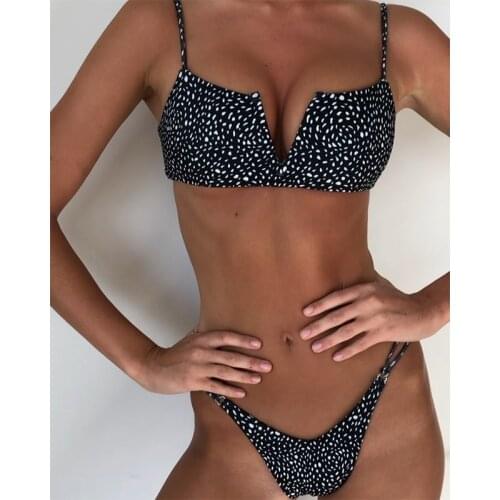 V-Bar Underwired Polka dot Bikini 2019 Women Ribbed swimsuit female Push up String swimwear Sexy Micro Bikini set bathing suit
