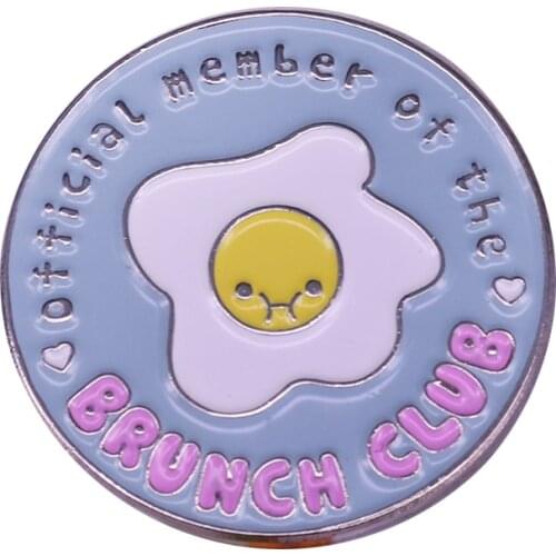 Brunch Club Membership Pin Cute Bubbly Fried Egg Brooch Breakfast Foodie Sunny Decor