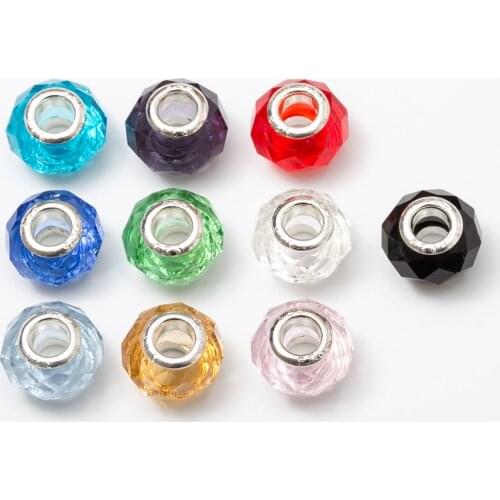 60pcs/Lot Mixed 10*14mm Murano Glass Lampwork Bead Big Hole Silver Core Charm For DIY Pandora European Charm Bracelet feng0005
