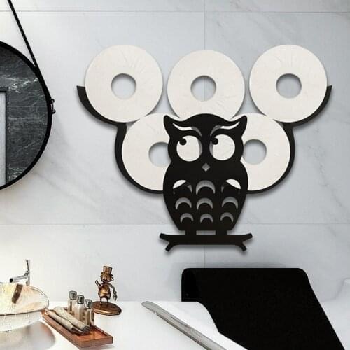 Black Iron Owl Toilet Paper Holder Wall-Mounted Paper Roll Kitchen Bathroom X6HD