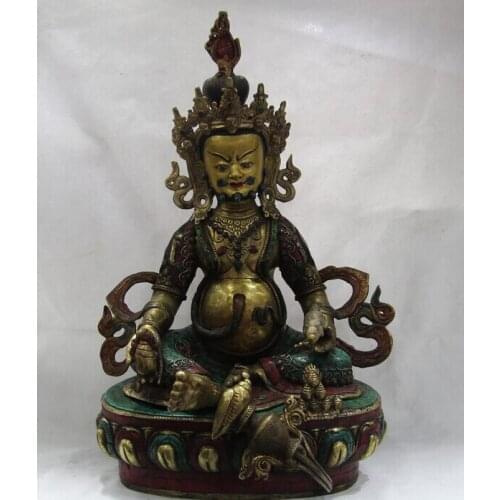 Fast shipping USPS to USA S3200 Tibet Copper Gild inlay coral Turquoise Gem Jambhala Vaishravana Buddha Statue