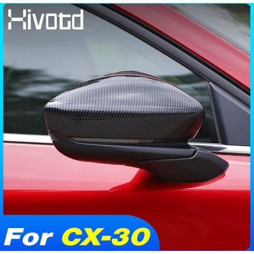 Hivotd Rearview Mirror Cover Side Door Cap Exterior Decoration Accessories Car Modification Parts For Mazda CX30 CX-30 2020 2021