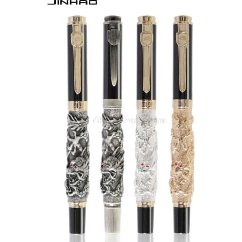 Jinhao Metal Ancient Auspicious Dragon Carving Embossing Medium Nib Fountain Pen Office School Stationery Accessories