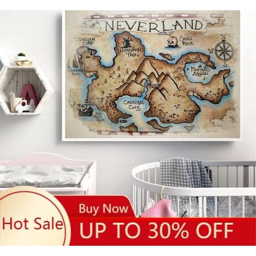 Map Vintage Poster Nursery Decor Fairy Tale Illustration Print Retro Wall Art Canvas Painting Picture Kids Room Decor
