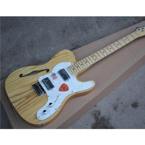 Factory direct for the classic F hole 6 string electric guitar, elm body, wood natural color, support custom, multi color option