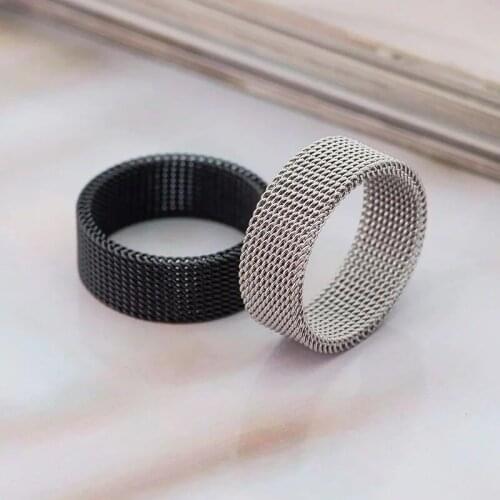 Hip Hop Titanium Steel Mesh Ring Black Silver Color Wide Stainless Steel Band Couple Rings Fashion Jewelry 2021
