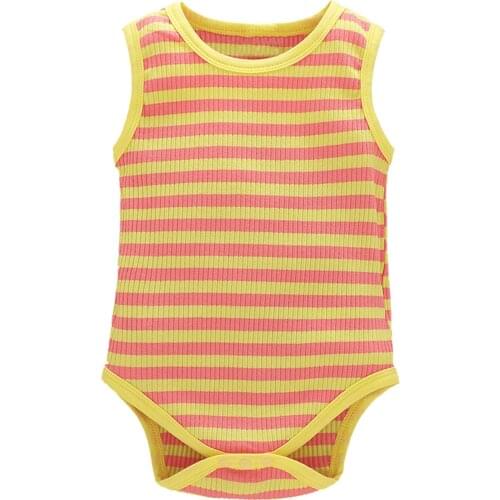 Summer Casual Newborn Baby Boy Girl Short Sleeve Ribbed Striped Romper Print Bodysuit Outfit Clothing Newborn 0-12m Baby Clothes