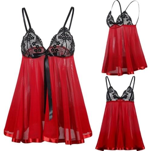 Plus Size Lace Sexy Lingerie Dress Women Homewear Night Gowns + G-string Sexy Nightwear Sleepwear Erotic Nightdress Underwear #W