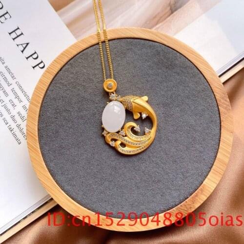 Natural Hetian Jade Carp Pendant Fashion for Women Jewelry Amulet Chalcedony 925 Silver Gifts Fish Necklace