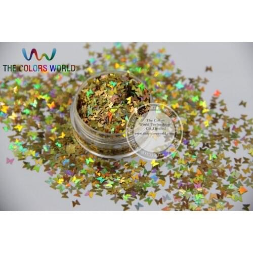 L-2 Size 3 mm laser holographic Gold color Glitter paillette butterfly shape spangle for DIY supplies1pack=50g