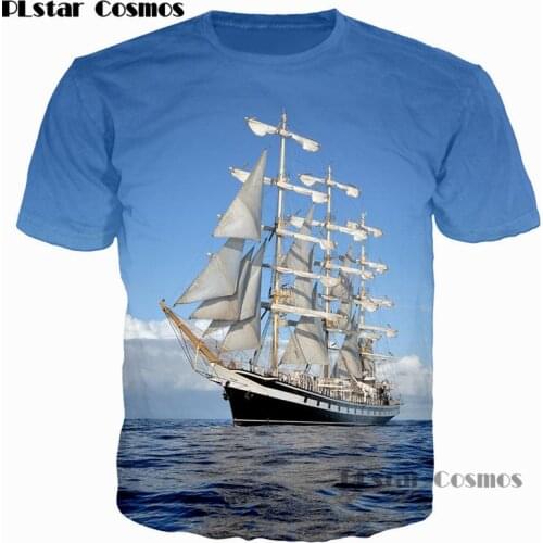 PLstar Cosmos 2019 Fashion Men/Women 3D T Shirt Waves Of the Sea Water Boat Head The Bottle Anchor Print T-Shirt Casual Tee Tops
