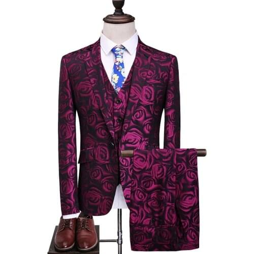 Printed rose suit casual Suit men High quality tuxedo suit New jacquard mens suit plus size fashion party trend stage clothing
