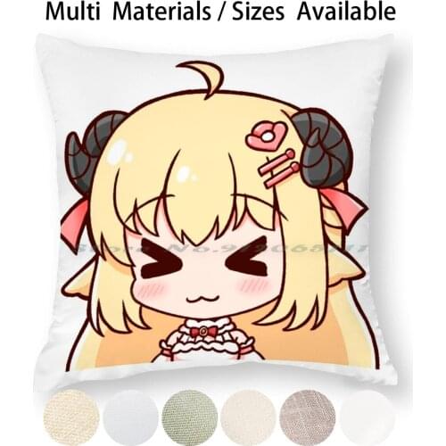 Tsunomaki Watame Chibi Pillow Case Throw Pillow Cover Cotton Linen Flax Cute Anime Kawaii Funny Happy Smile Smiling Idol