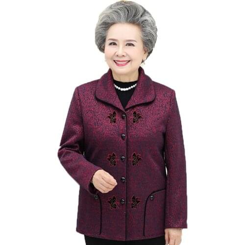 2020 New Elderly Women Spring Autumn Coat Casual Long Sleeve Old-age Mother Tops Grandmother Cardigan Jacket 5XL Coat Outerwear