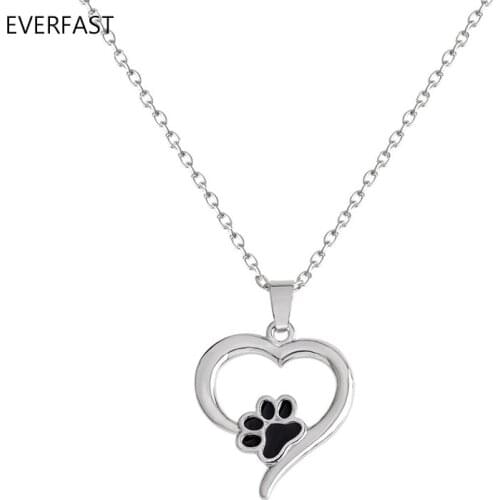 Wholesale 10pc/lot Black Resin Cat Paw Print in Heart Pendant Necklace Love Heart Necklaces For Sisters Girls Kids Family Gift
