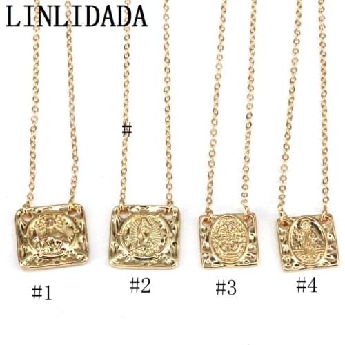 10Pcs,14mm/17mm Square Gold Color Virgin Mary Necklace For Women Pendant Necklace Jewelry Gift