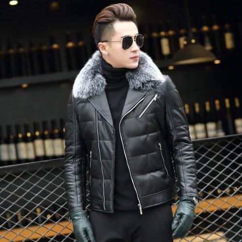 Luxury Mens Fox Fur Collar Sheepskin Down Coat Winter Warm Lapel Business Outerwear 2020 Casual Formal Down Jacket Plus Size