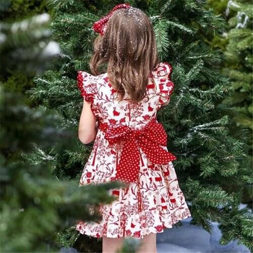 0-3T Christmas Fashion Kids Baby Girls Clothing Deer Bowknot Ruffles Party Pageant Princess Dress elegant Formal Gown Cute Dress