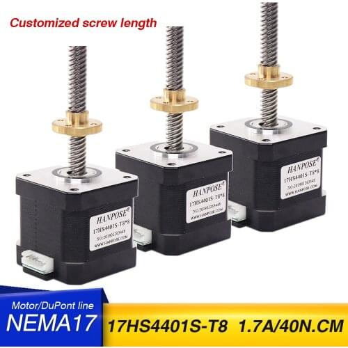3PCS Nema17 17HS4401S-T8 stepper motor with T8 screw lead 2/4/8mm 310mm 42 motor 42BYGH 3D Printer motor screw for 3d printer