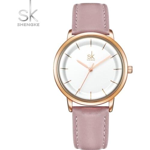 Shengke Women Fashion Watches Simple Female Leather Quartz Wrist Watch Ladies Waterproof Clock Gift +box
