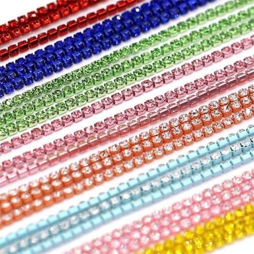 SS6 2mm glass Rhinestone silver Cup Claw Chain dense crystal rhinestones claw chain GH103