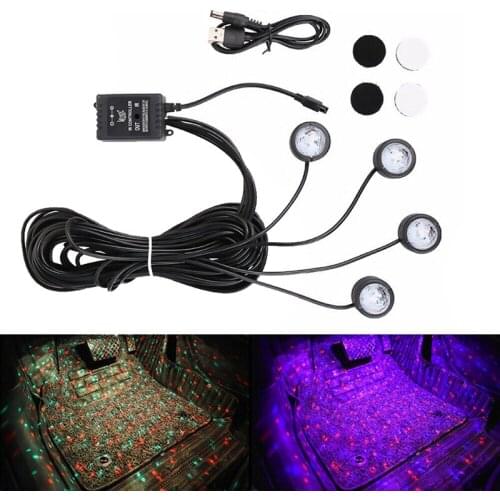 USB LED Car Interior Atmosphere Neon Lights Strip Sound Music Control Floor Decor Light (4Pcs in One Set)