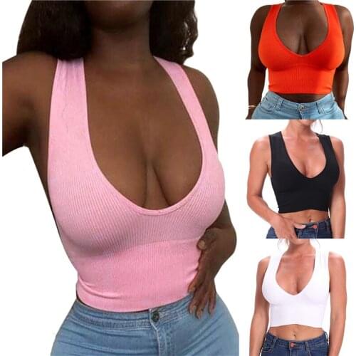 Solid Color Ribbed Vest Women Summer Wide Shoulder Strap V-Neck Sleeveless Crop Tops for Girls 4 Colors Sexy Clubwear Tops