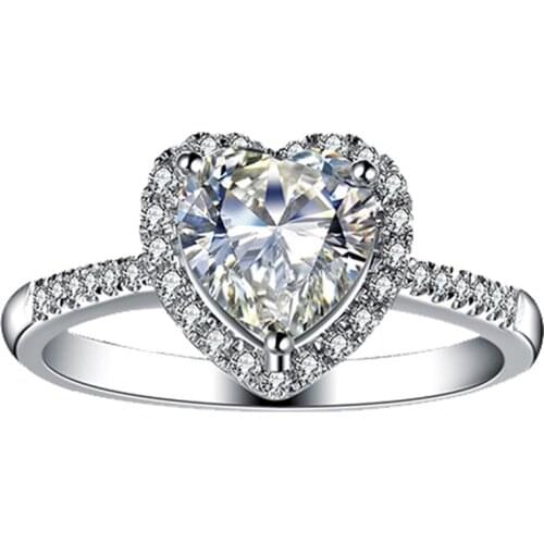 Heart-shaped Full Diamond S925 Sterling Silver Ring Women Engagement Wedding Party Creative Gift Luxury Cute Delicate Romantic