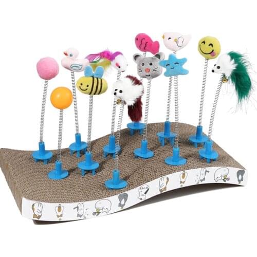 Fun Corrugated Cat Scratch Board Shake Toy Cat Self-hey Toy Stick Feather Wand with Bell Mouse Shape Cat Toy Pet Supplies 1pc