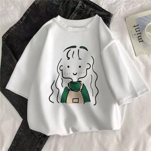Kawaii White Basic Shirts for Women Summer Casual Loose Short Sleeve Girls Cartoon Bear Flowers Print Oversized T-shirts Blusas