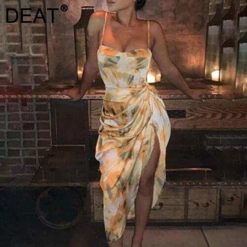 [DEAT] 2021 Summer New Fashion Tide High Waist Spaghetti Strap Sleeveless Printing Temperament Elegant Mini Dress 13W495
