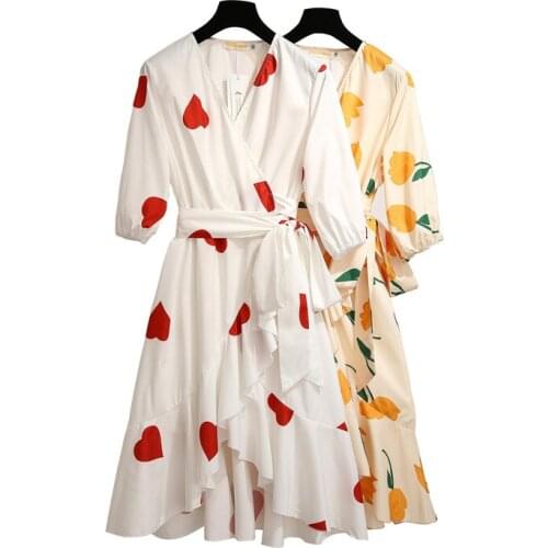 Fashion Super Large size 6XL Summer Dress Women 2019 V-neck Belt Slim Print Beach Dress Female Ruffle Elegant Casual Dresses G22