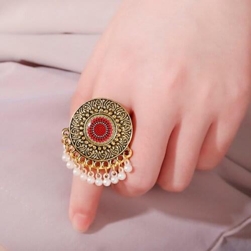 Vintage Antique Big Gold Color Women-Midi-Rings Engraved Flower Pattern Retro Party Female Finger Ring Stylish Indian Jewelry