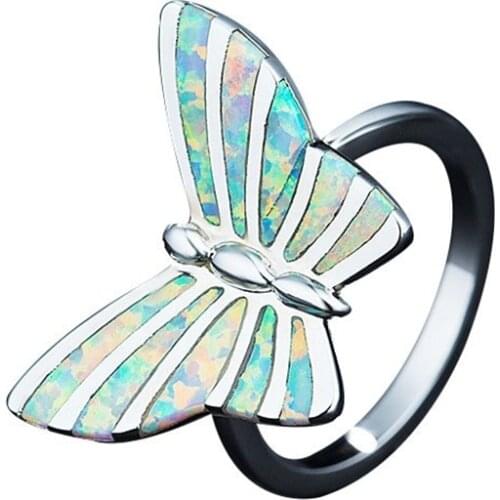Cute Butterfly Animal Design Ring Fashion Imitation Fire Opal Ring For Women Jewelry Accessories Bohemian Vintage Gift
