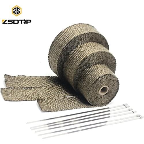 ZSDTRP 2"x50' Exhaust Heat Wrap Titanium/Black Motorcycles Exhaust Pipe Anti-hot Wrap Heat Manifold Insulation Cloth Roll+Ties