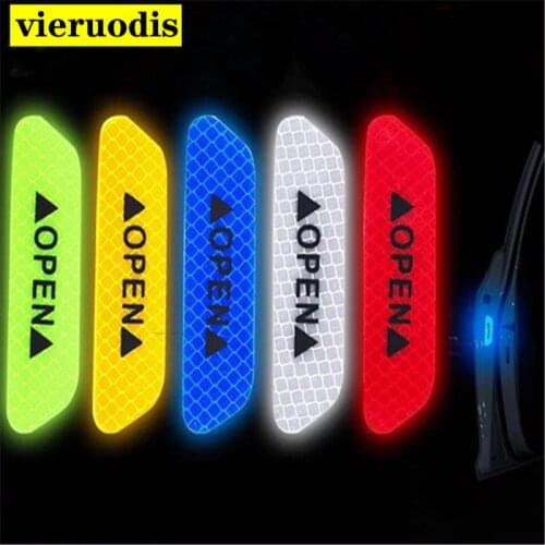 4Pcs/set Car Door Stickers Universal Safety Warning Mark OPEN High Reflective Tape Motorcycle Bike Helmet Sticker