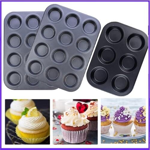 6/12 Hole Cupcake Baking Tray Nonstick Cake Baking Mold Muffin Tray Carbon Steel Biscuit Baking Pan Kitchen Accessories Bakeware