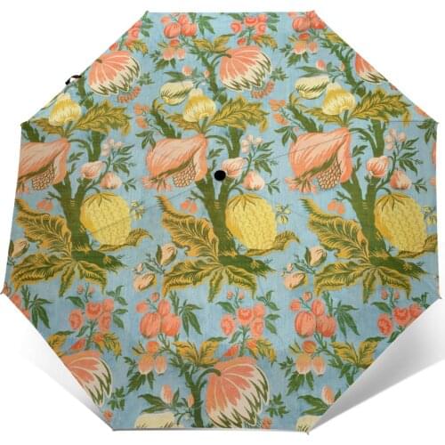 Automatic Umbrella Vintage Blue Floral three-fold umbrella women men rain umbrella
