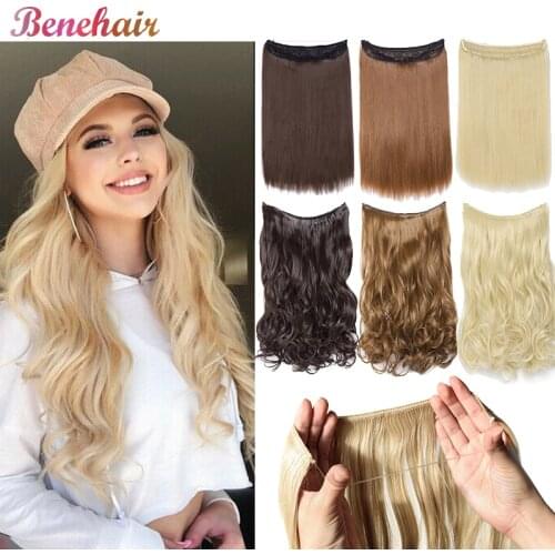 BENEHAIR Invisible Wire No Clips In Hair Extension Secret FishLine Hidden Halo Extension Fake Hair Synthetic Hairpiece For Women