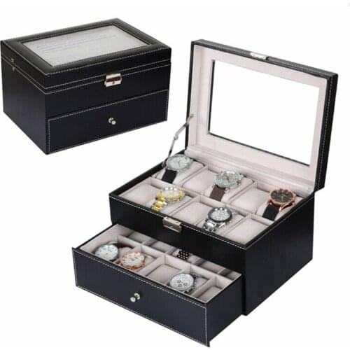 Free Shipping 20 Slots Black Leather Watches Box Top Quanlity Brand Watch Display Boxes New Rectangle Storage Box Case W141