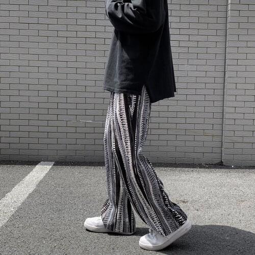Summer Pleated Pants Mens Fashion Thin Casual Pants Men Streetwear Loose Hip-hop Tie-dye Pants Mens Ice Silk Wide-leg Pants