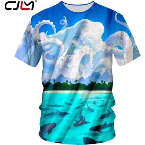 CJLM Funny 3D Tshirt Men Brand Clothes Novelty Print Fishes Clouds T-shirts Summer Tops Short Sleeve 7XL Tee Unisex Shirt Hombre