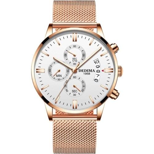 DEDIMA 2020 new fashion creative mens steel mesh belt calendar watch multifunctional sports business casual calendar watch
