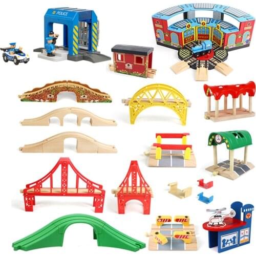 Wooden Train Track Railway Toys Tunnel Bridge Beech Wooden Track Accessories Fit For Brand Wood Tracks Kids Educational Toys