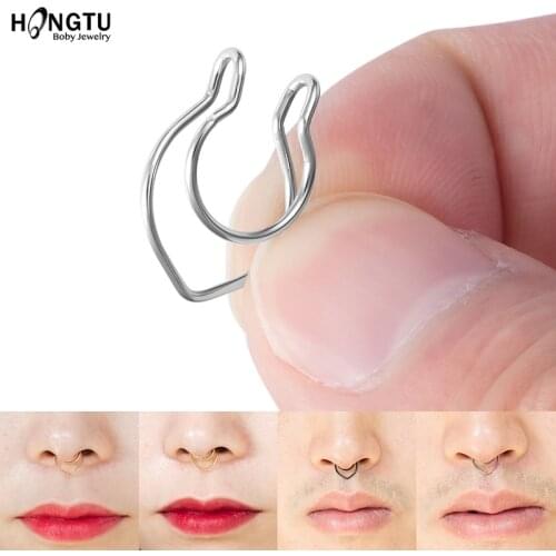 1-6Pcs V-Shaped Fake Piercing Fake Nose Ring Non Pierced Septum Rings Clip Surgical Steel Nose Piercing Jewelry for Women Men