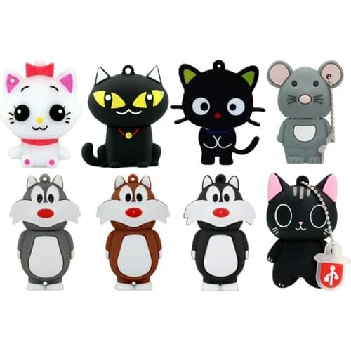 USB Flash Drive Animal Black White Cat Pen Drive Cartoon Pendrive Mouse 8GB 16GB 32GB 64GB 128G USB 2.0 Flash Memory Stick Gift