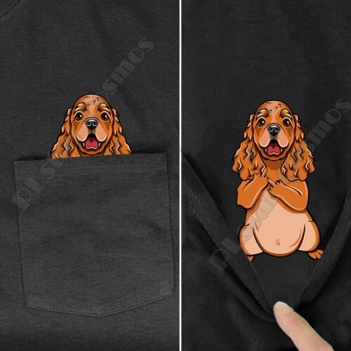 Cocker Spaniel Pocket Tee T Shirts summer printed t-shirt men for women tops black cotton funny Short sleeve Drop shipping