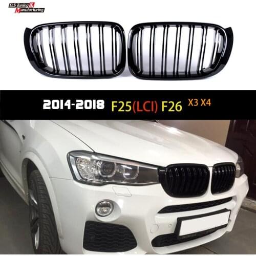 Replacement M color 2-slat Racing Grille for BMW X3 F25 LCI X4 F26 SUV Fornt Bumper Kidney Grill 2015 2016 2017 from Russia