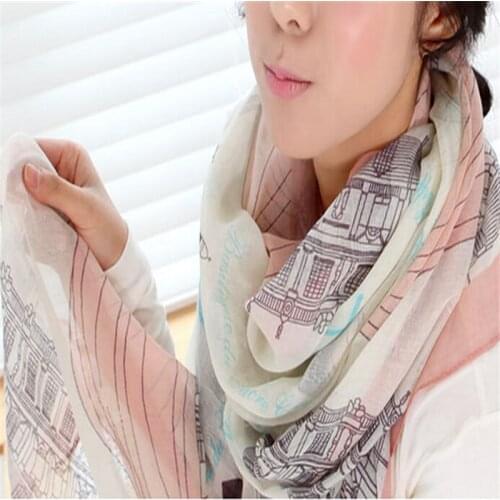 Hot Sale Fashion Bohemian Beach Voile Soft Long Scarf Women Eiffel Tower Printed Wrap Shawl Stole Scarves Wholesale
