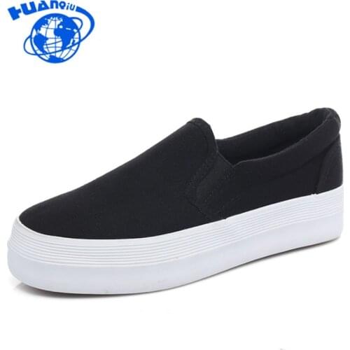 HUANQIU Canvas Shoes Hot Sale 2018 Fashion Appliques Slipony Women Footwear Height Increase Girl Female Comfort Slipon ZLL311